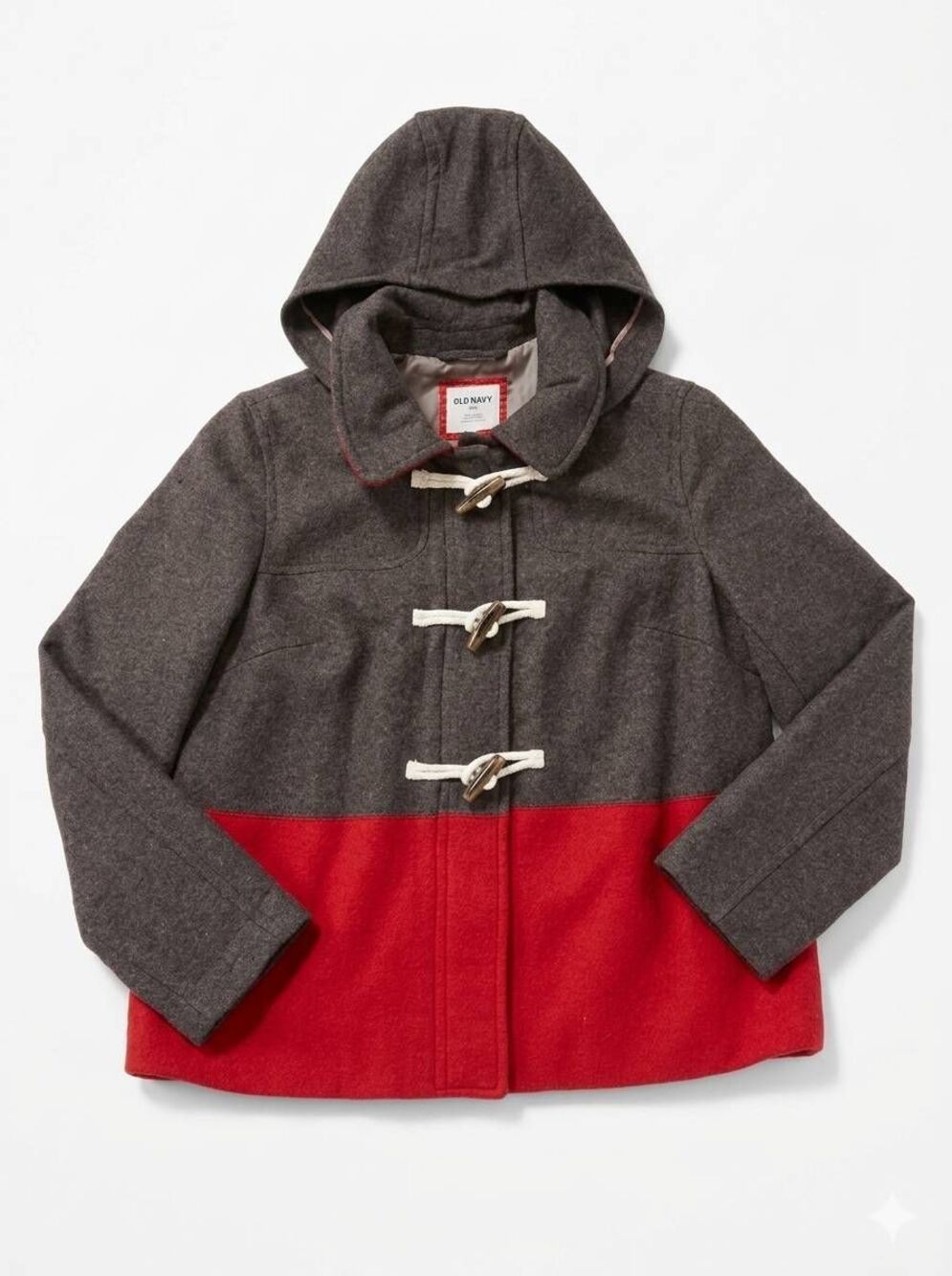 🔹️Old Navy Red & Brown Colorblock Wool Toggle Hooded Jacket Large